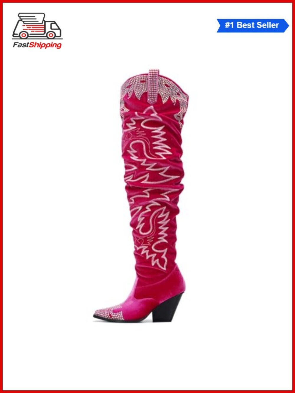Rhinestone Embroidered Cowboy Boots Thigh High Slouchy Wide Calf Over the Knee